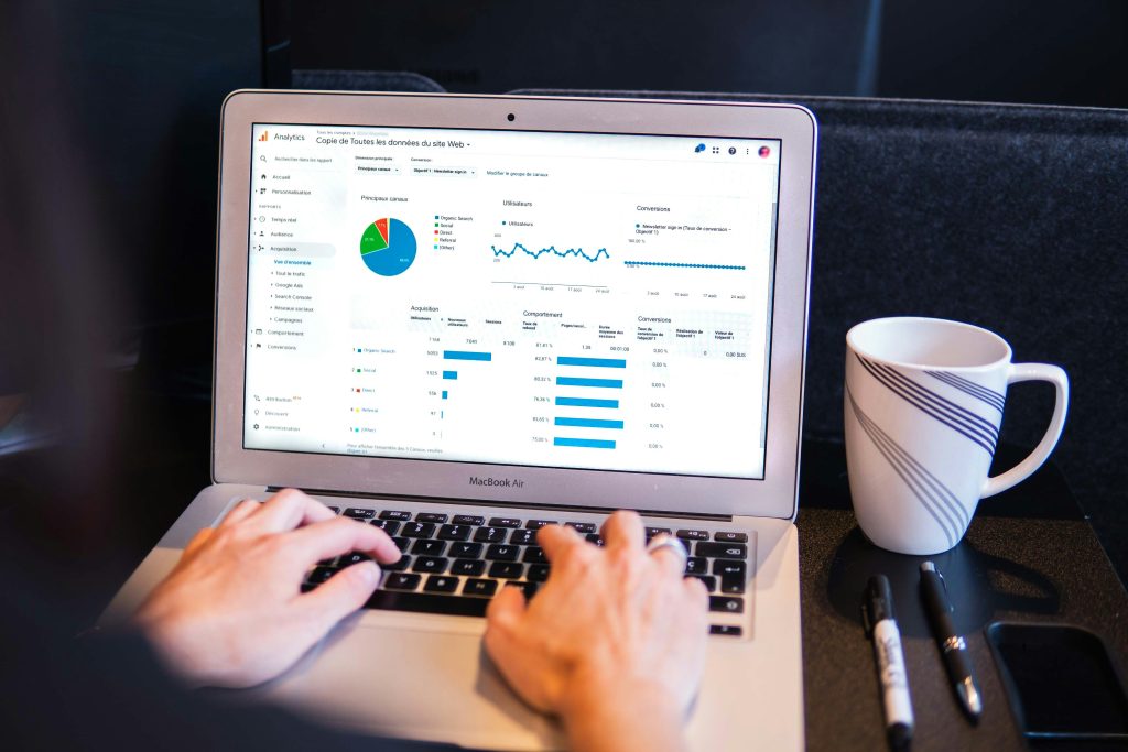 "Google Search Console analytics on laptop screen"